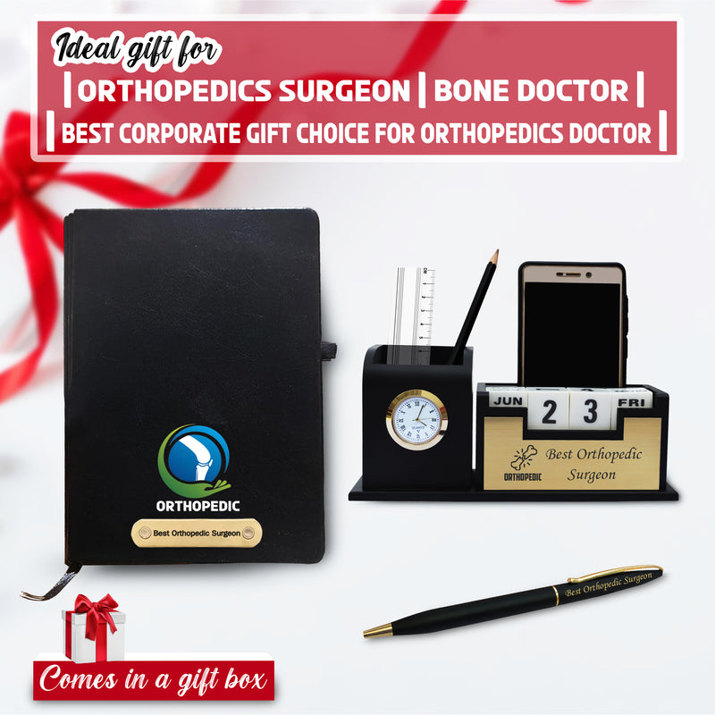 Orthopedic Combo-  Pen with 'Best Orthopedic Surgeon' Engraved, Pen Stand & Diary with Orthopedic Logo.