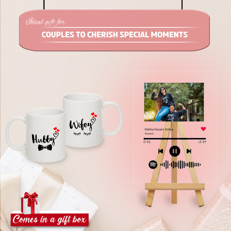 Valentine Combo – Personalized Spotify Photo Printed Frame & Hubby-Wifey Couple Mug Set