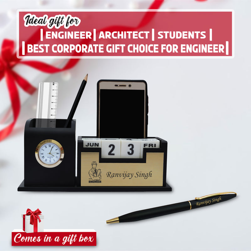 Personalized Engineer's Desk Set-Slim Pen & Pen Stand with Name Engraved.