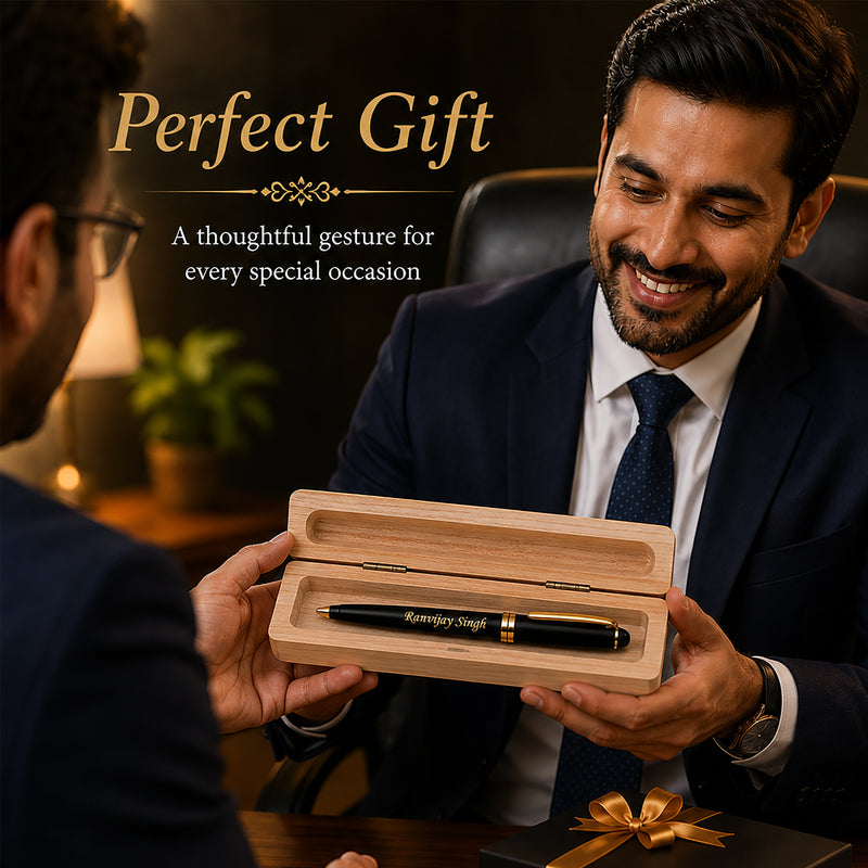 Customized Magnetic Roller Pen With Your Name & Message Engraved On Wooden Box