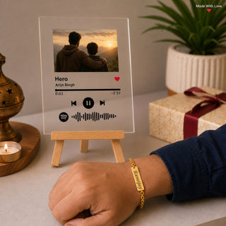 Customized Chain Rakhi with Name Engraving & Customized Spotify Photo Frame with Song Code