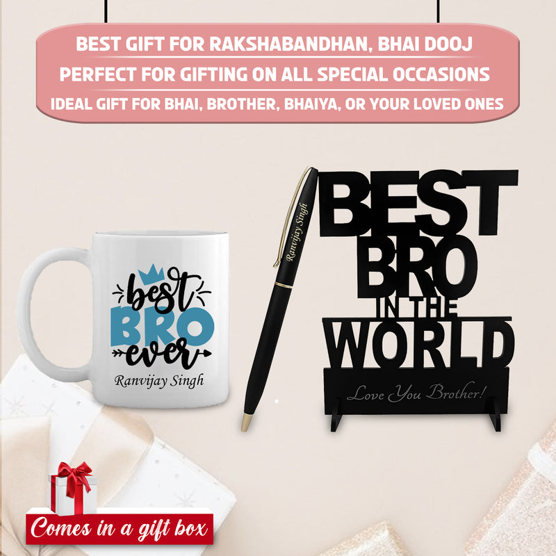 Rakhi Combo: Custom Pen with Bro Stand & Name Mug.