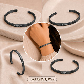 Customized Adjustable Stainless Steel Unisex Kada With Name Engraved.