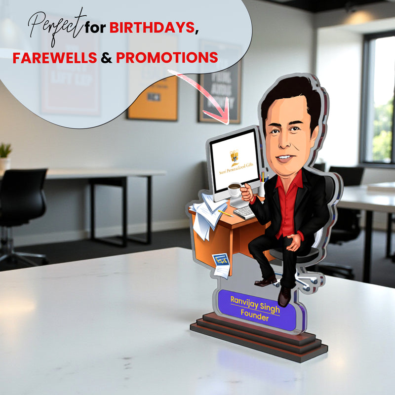 Personalized Photo Caricature for Boss – Custom Name Caricature Standee