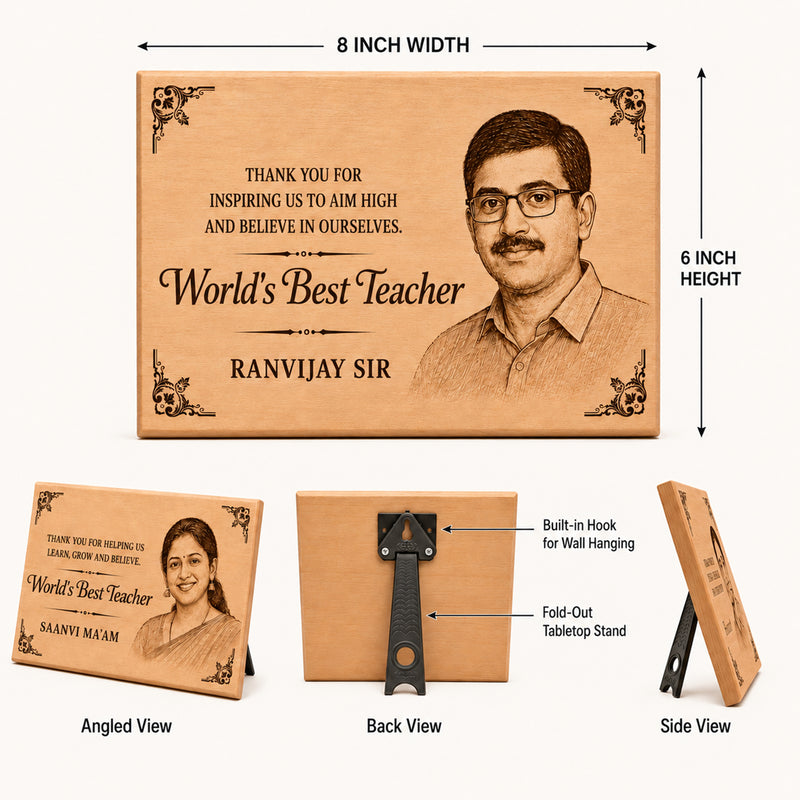 Personalized Teacher’s Day Gift | 6 x 8 Inch Wooden Photo Plaque | Teacher Appreciation Gift