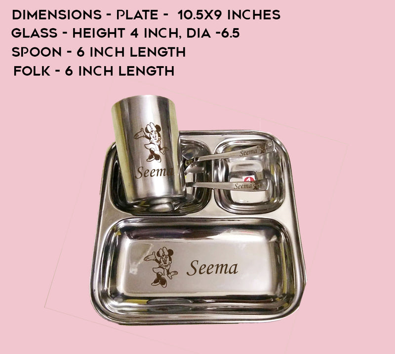 Personalized 3-Compartment Thali Set for Kids