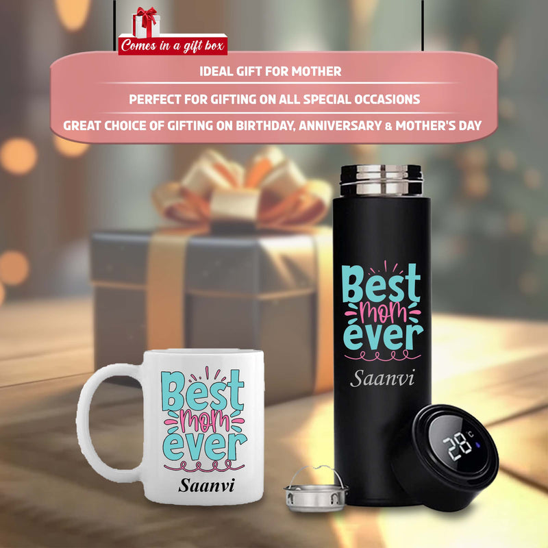 Personalized Mother's Day Set – Black Bottle & Mug  with 'Best Mom Ever' & Name