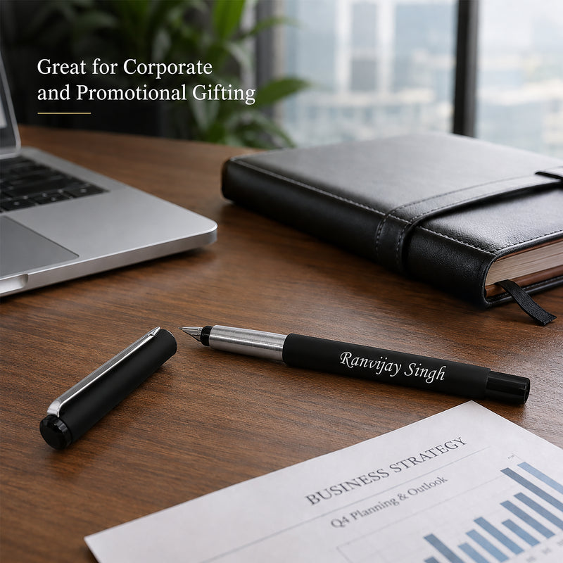 Customized Parker  Matte Black Fountain Pen with Silver Clip | Premium Personalized Gift