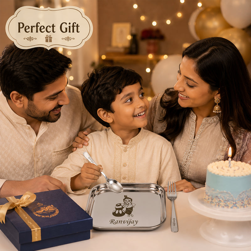 Kids Square Plate with Name & Cartoon Character Engraved