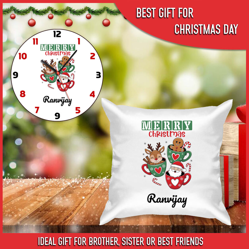 Custom Christmas Gift Set - Satin Cushion & Wall Clock with Name.