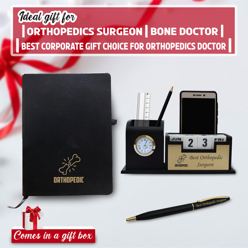 Orthopedic Combo-  Pen with 'Best Orthopedic Surgeon' Engraved, Pen Stand & Diary with Orthopedic Logo.