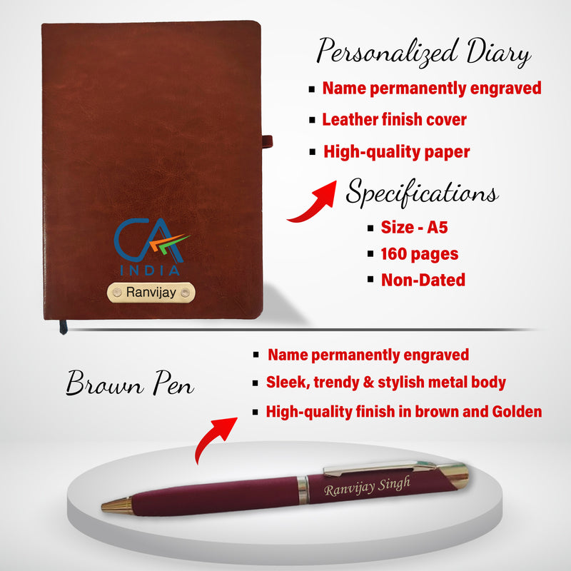 Customized CA Combo: CA Pen Stand, Logo Pen & Engraved  Diary.