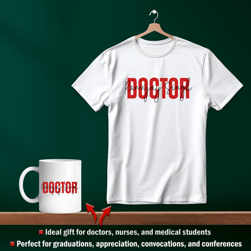 Personalized Doctor Gift Set – Custom Name Printed T-Shirt & Mug for Medical Professionals