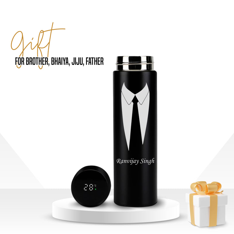 Water Bottle for Men With Name & Suit Design Engraved.