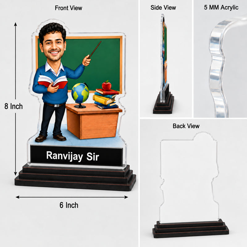 Customized Teacher Caricature with Photo | Personalized Face Changing Caricature Gift for Teacher, Sir, Ma’am, Professor & Mentor | Unique Teachers Day Gift
