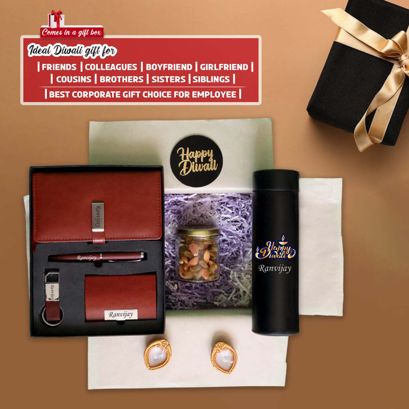 Diwali Combo – Diary, Pen, Keychain, Card Holder & Bottle with Custom Name.