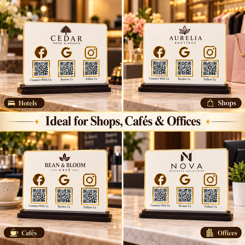 Customized 3-in-1 Acrylic QR Standee 5×7 Inch Horizontal| Instagram, GPay & PhonePe| Business Sign