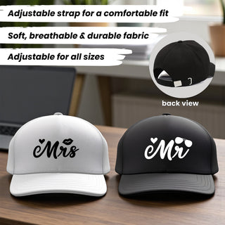 Mr. & Mrs. Couple Caps (Pack of 2) – Wedding & Honeymoon Couple Hats.