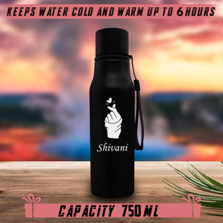 Customized Stainless Steel Water Bottle with Heart and Click Symbol & Your Name Engraved
