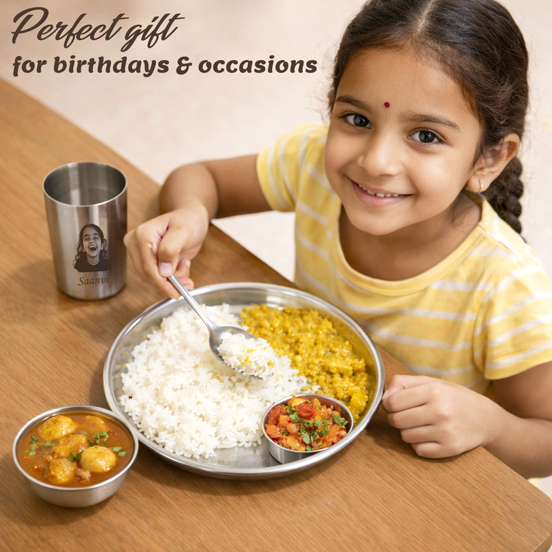 Personalized Stainless Steel Meal Set for Kids –Custom Laser Photo Printed with Name.