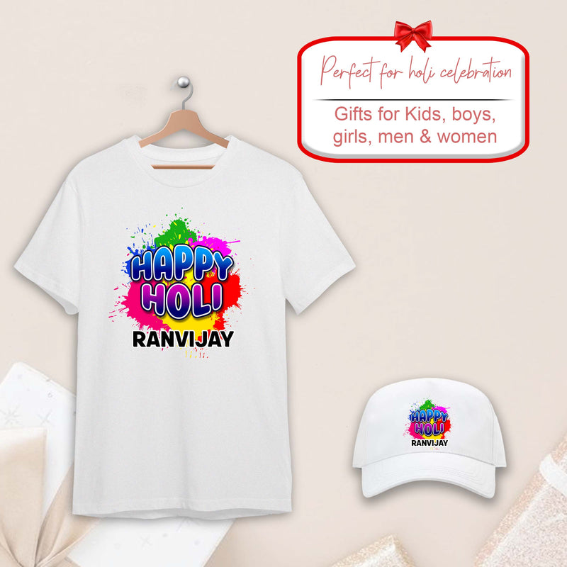 Holi Gift Set – Custom Name T-Shirt & Cap.