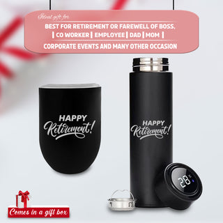 Retirement Gift Set – Thermos Bottle & Travel Mug with Happy Retirement Quote