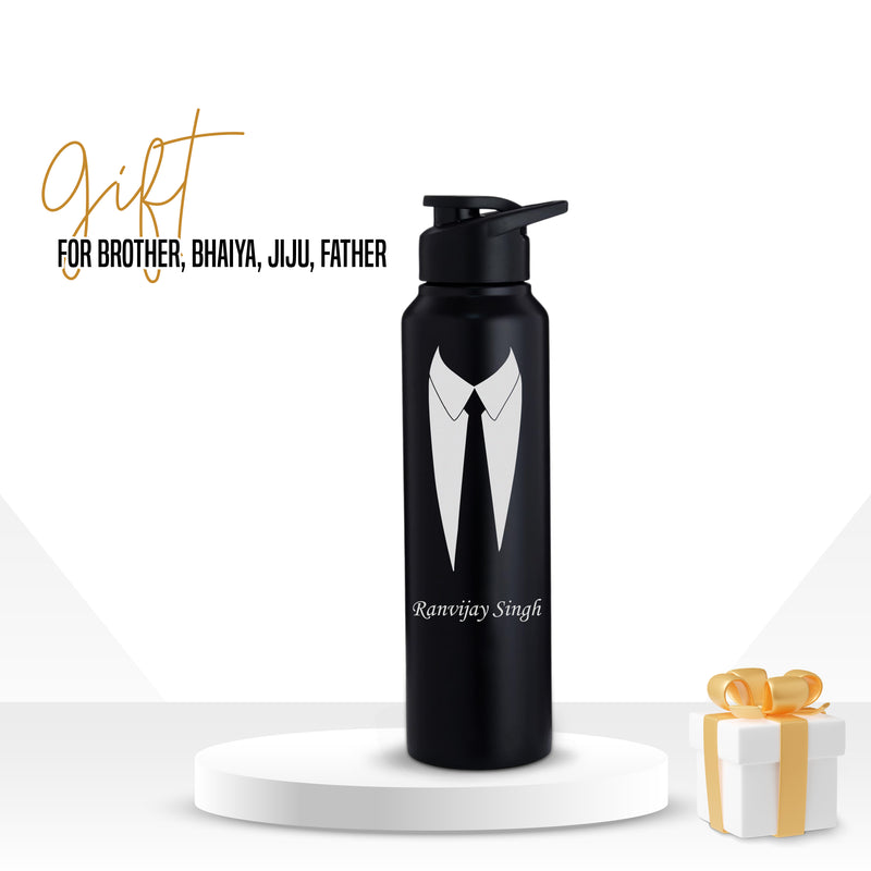 Water Bottle for Men With Name & Suit Design Engraved.