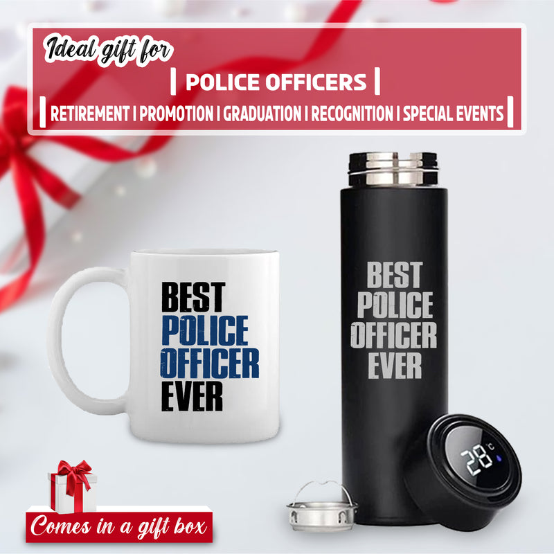 Black Bottle & Coffee Mug with 'Best Police Officer Ever' Quote.