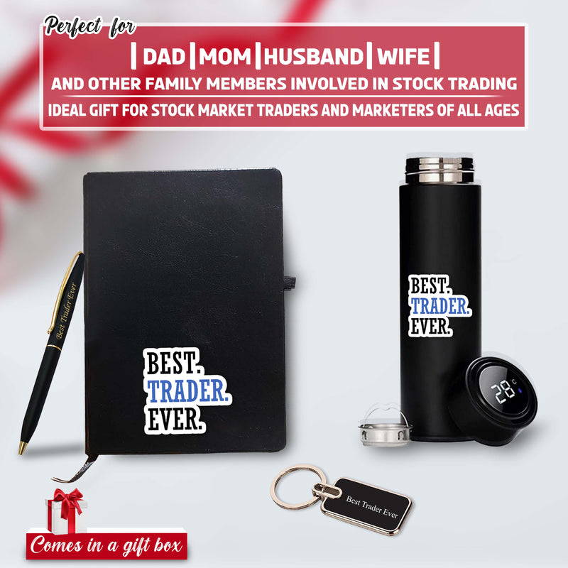 Trader Combo Set -Keychain, Bottle, Pen & Diary with 'BEST Trader EVER' Quote Printed.