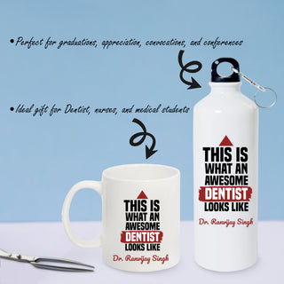 Doctor Gift Set –Custom Name Water Bottle & Ceramic Mug with Doctor Themed Design.