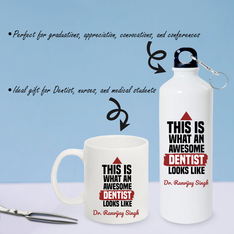 Doctor Gift Set –Custom Name Water Bottle & Ceramic Mug with Doctor Themed Design.