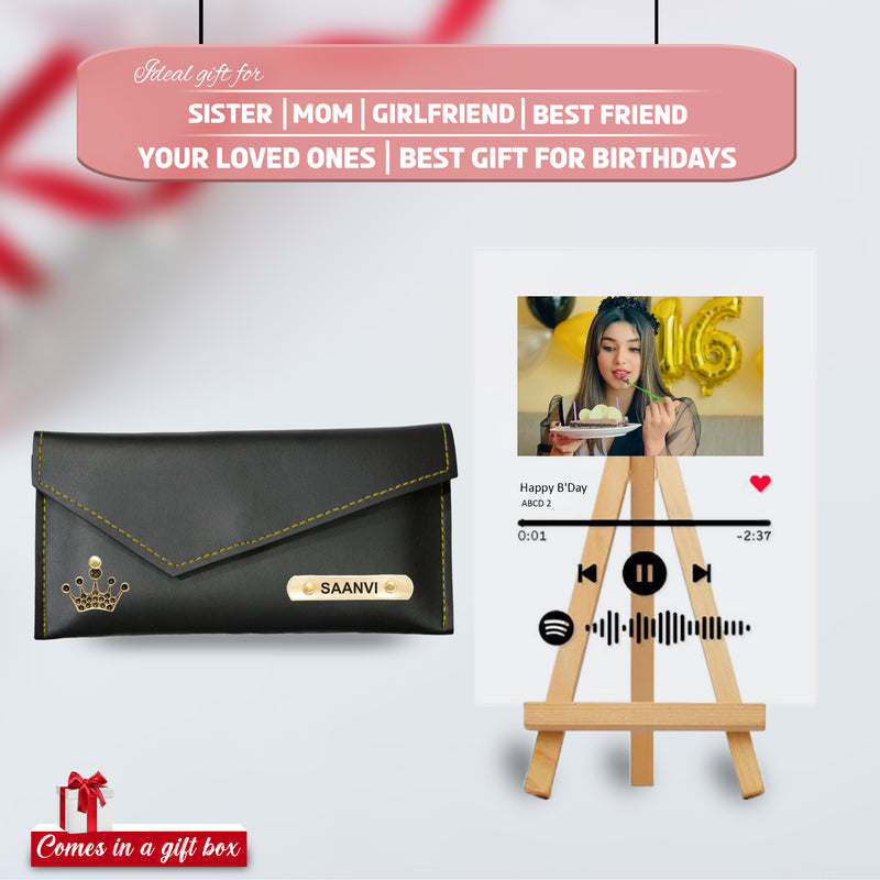 Birthday Combo: Personalized Acrylic Spotify Frame & Women's Clutch.