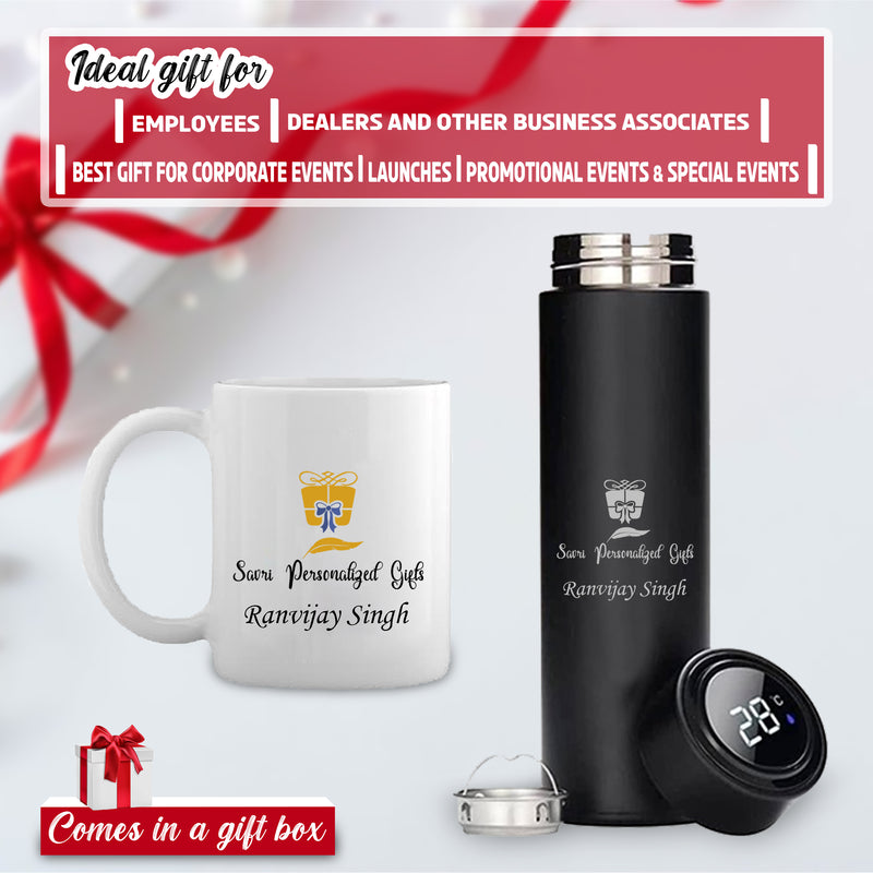 Corporate Gift Set - Black Temperature Bottle & Mug With Company Logo