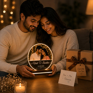 Personalized Round LED Photo Frame 6x8 Inch – Customized HD UV Printed Acrylic Lamp with Photo, Name & Date
