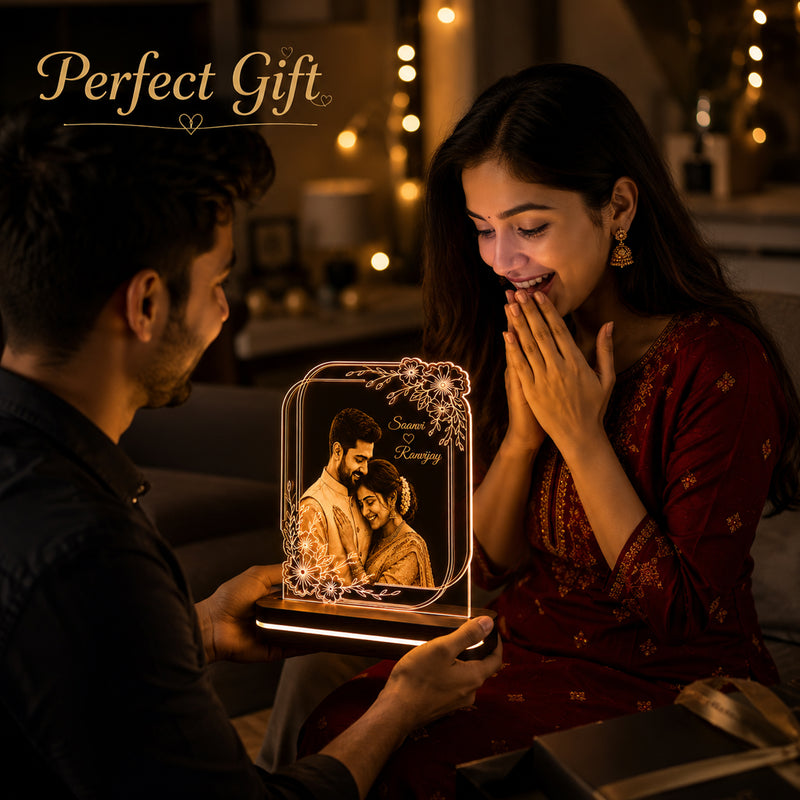 Personalized LED Photo Frame 6x8 Inch – Customized Photo Engraved Acrylic Lamp