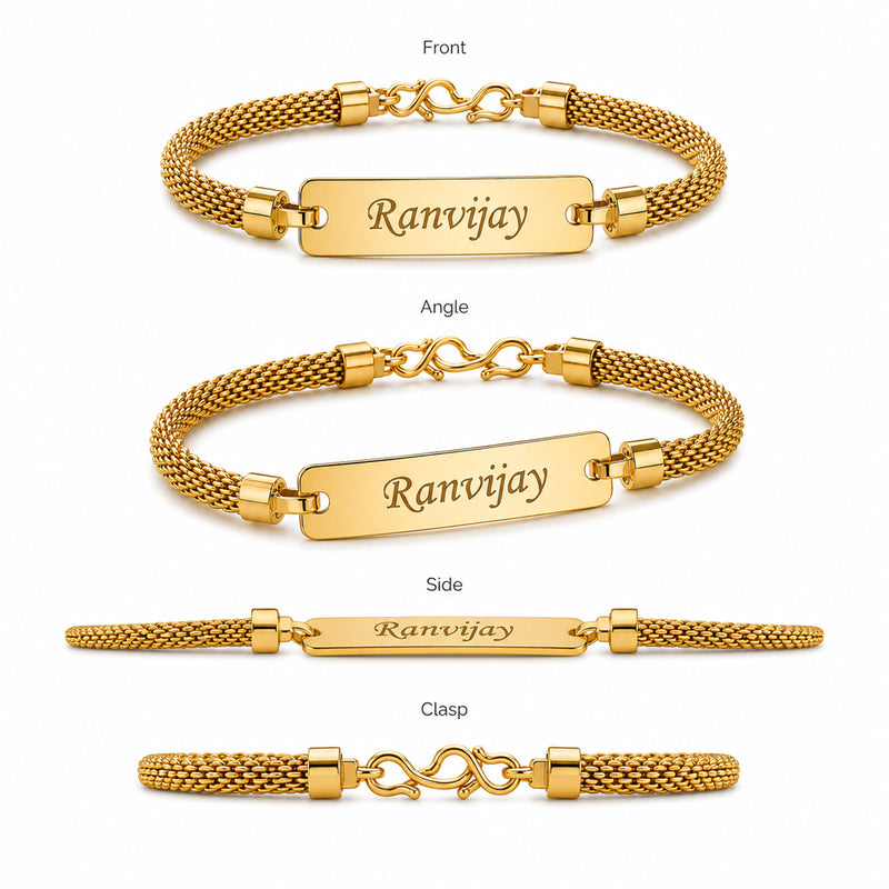 Personalized Rakhi for Brother with Name | Customized Golden Bracelet (Pack of 2)