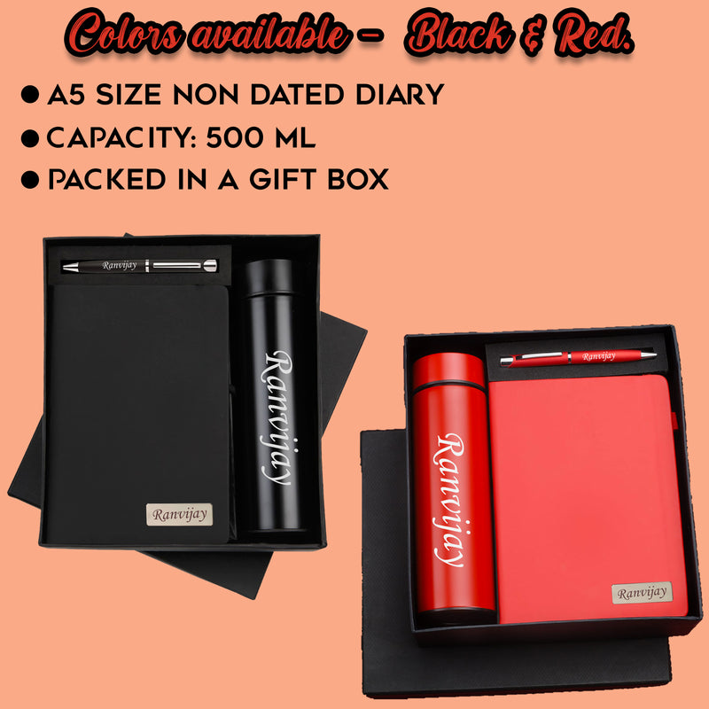 Custom Engraved Diary, Pen & Bottle Gift Set.