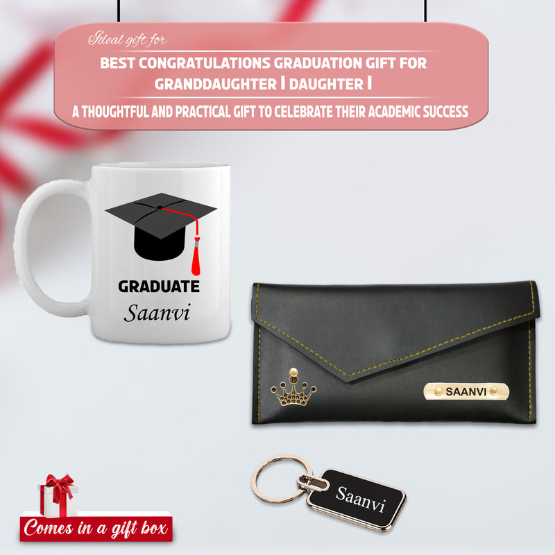 Graduation Gift Combo for Women- Custom Clutch, Keychain & Mug