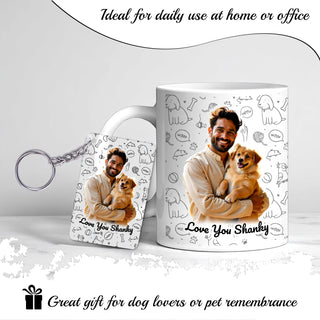 Custom Dog Name & Photo Printed Ceramic Mug with Keychain.