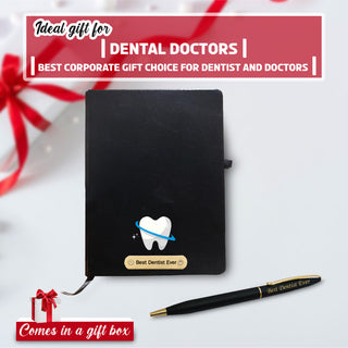 Dentist Gift Combo – Black-Gold Pen & Diary with ‘Best Dentist Ever'.