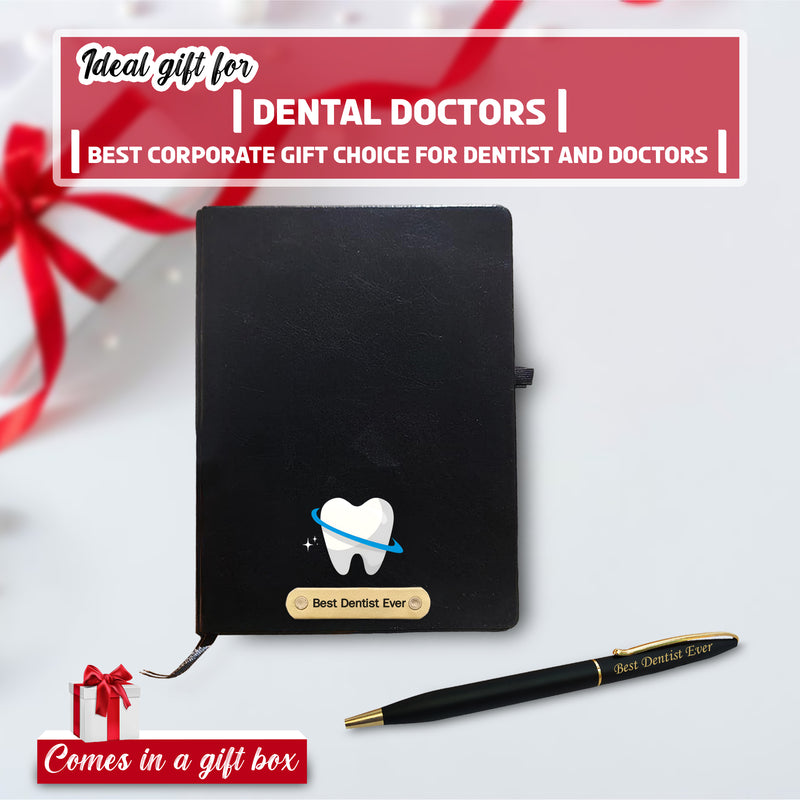 Dentist Gift Combo – Black-Gold Pen & Diary with ‘Best Dentist Ever'.