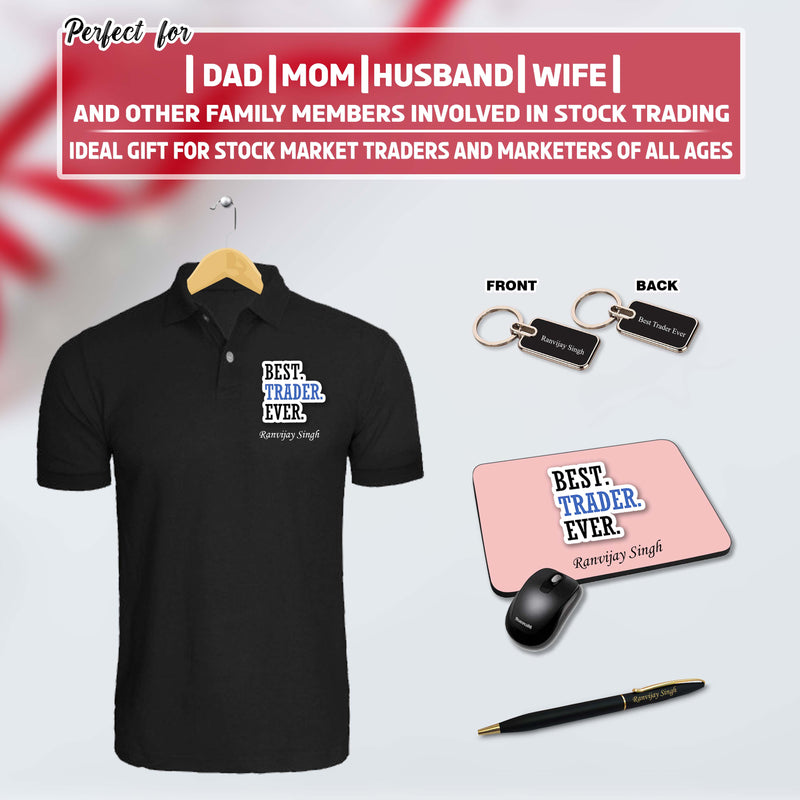 Trader Gift Combo Set- T-shirt, Pen, Mouse Pad & Metal Keychain.