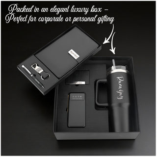 Personalized 6-in-1 Corporate Set – Custom Name/Logo Engraved 1200ml Tumbler, Diary, Pen, Keychain, Cardholder & 10,000 mAh Power Bank