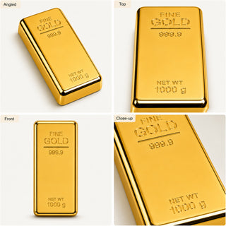 Realistic Metal Gold Bar Paperweight | Gold Biscuit Paper Weight for Office Table (Pack of 2)