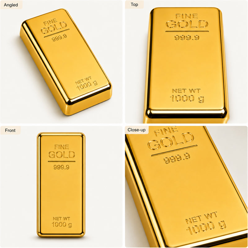 Realistic Metal Gold Bar Paperweight | Gold Biscuit Paper Weight for Office Table (Pack of 2)