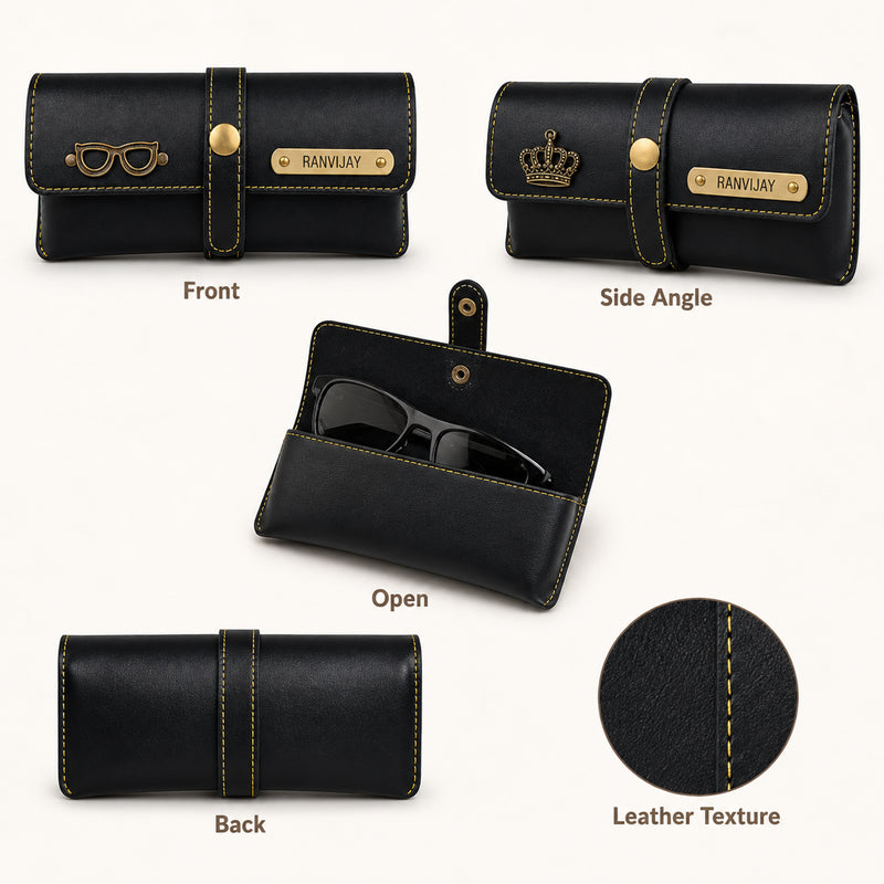 Personalized Leather Eyewear Case For Men/Women with Name & Charm.
