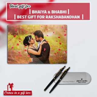 Personalized Rakshabandhan Gift Combo -  Pen Set of 2 with Name, 8x12 Acrylic Photo Frame (3MM)