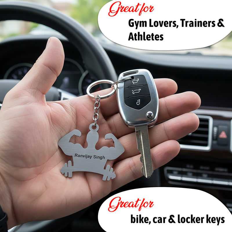 Personalized Gym Keychain with Custom Name | Fitness & Bodybuilder Gift for Men