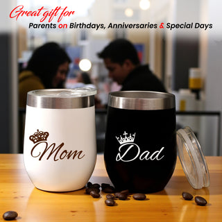 Insulated Travel Mug Set of 2– Black & White Stainless Steel Coffee Mugs.