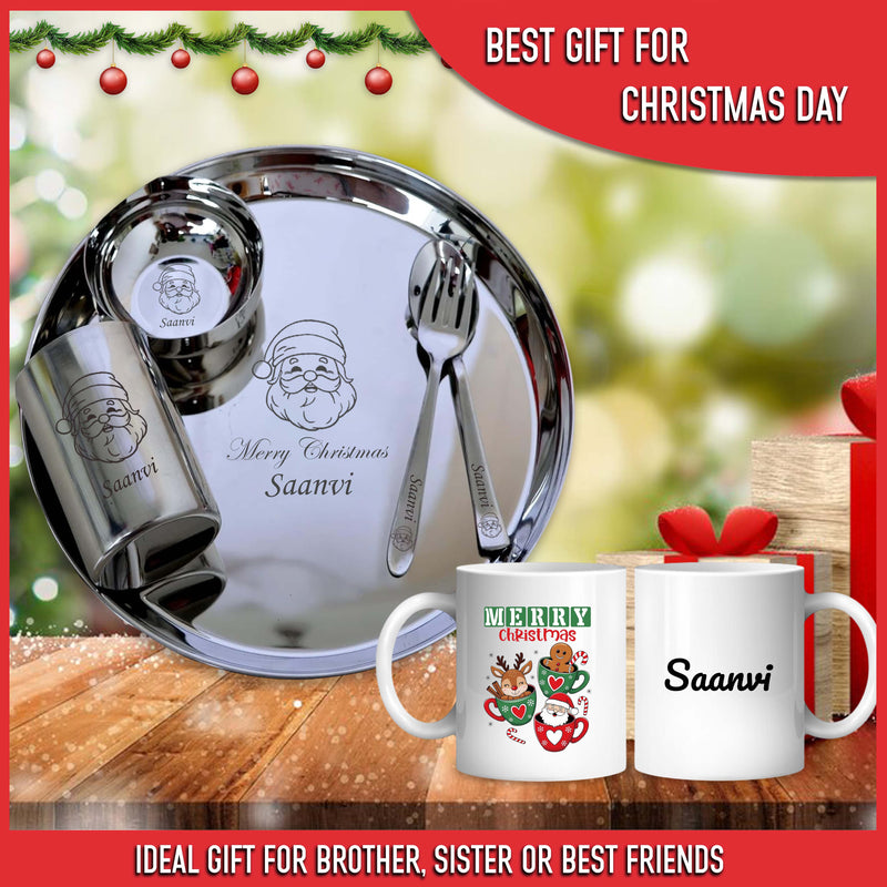 Christmas Gift Combo - Personalized Meal Set & Mug with Christmas Design.